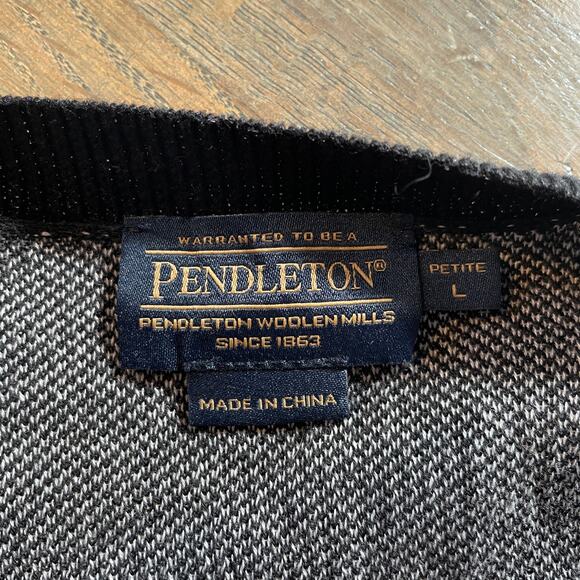 Pendleton Cardigan Black White Petite L Cotton Open Front Boho Southwest Cozy - Picture 4 of 11